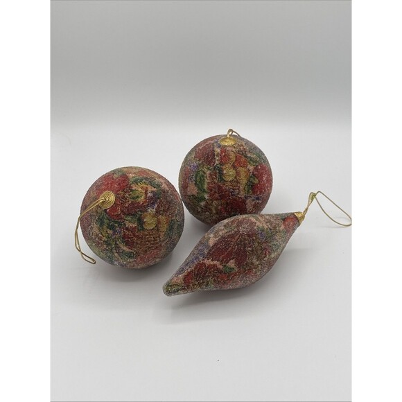 Vtg Set Of 3 Christmas Sugar Coated Ornaments Made In Philippines Fruit Flower - Picture 1 of 4